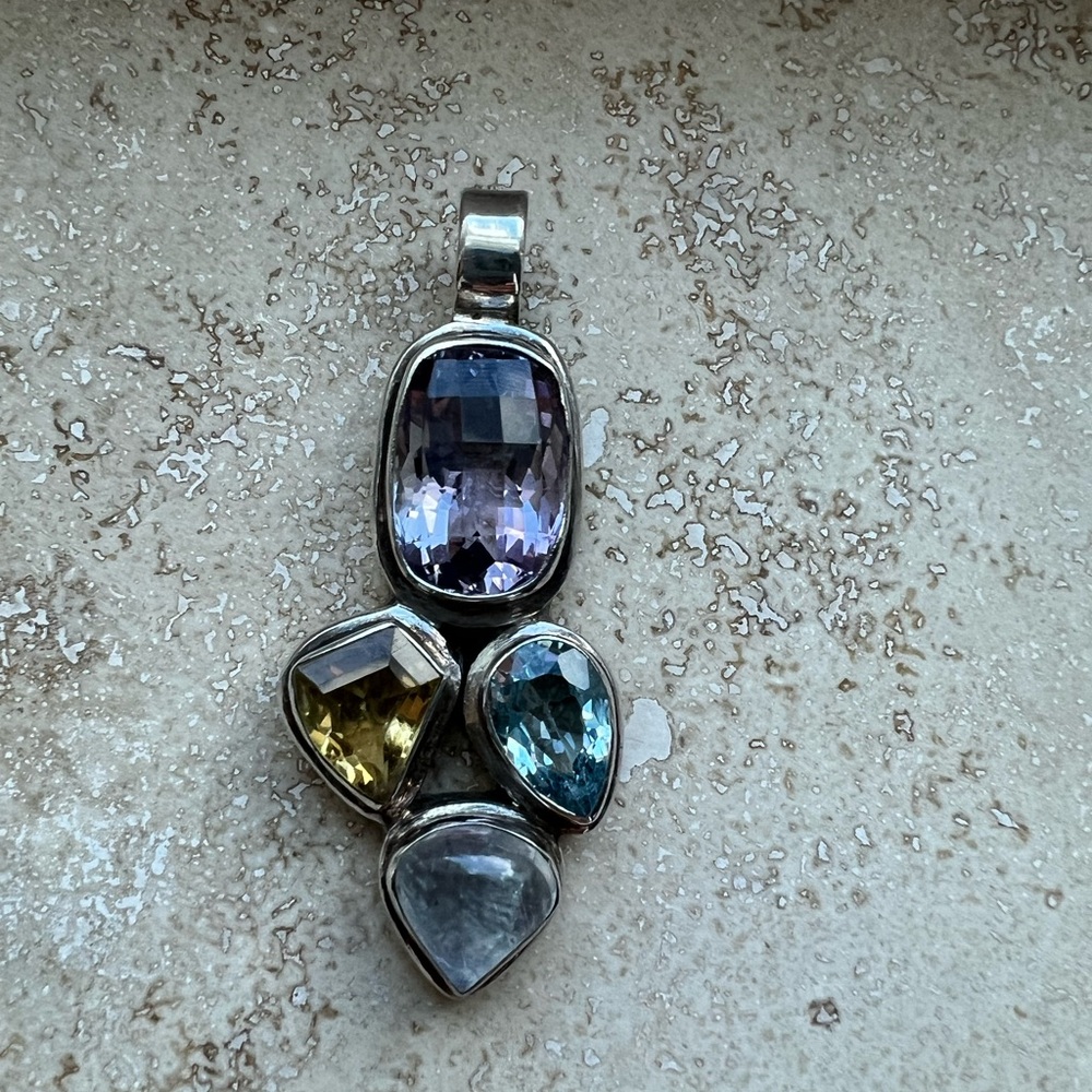 Multi-Gemstone Silver Necklace Pendant